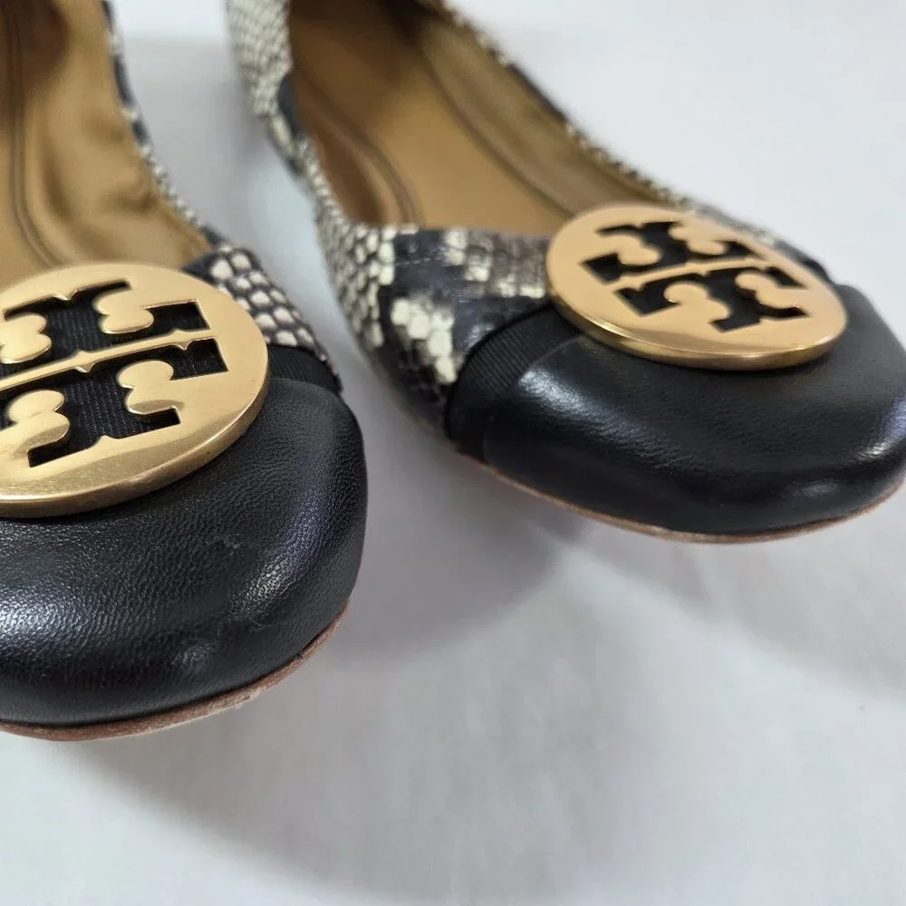 Tory Burch Snakeskin Print Leather Ballet Flats Size 8.5